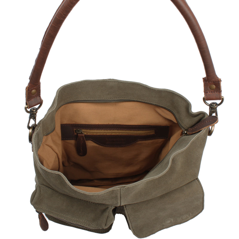 Leconi Schultertasche Umhängetasche Ledertasche Veloursleder grün LE0039 Black Friday Preise