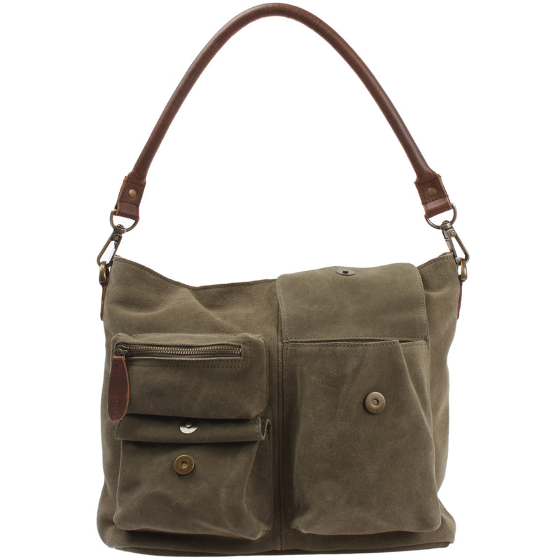 Leconi Schultertasche Umhängetasche Ledertasche Veloursleder grün LE0039 Black Friday Preise