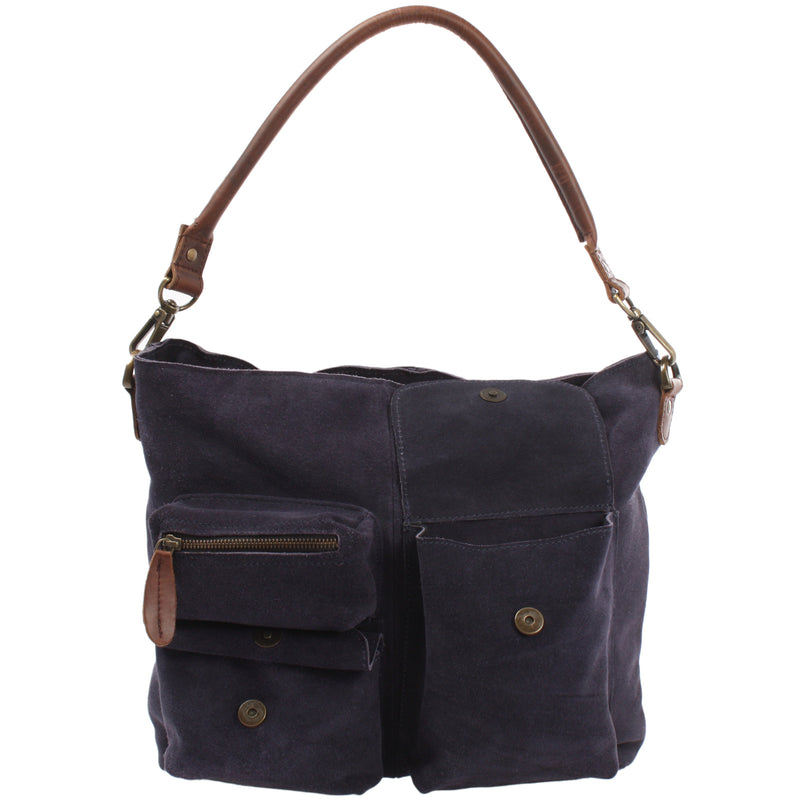 Leconi Schultertasche Umhängetasche Ledertasche Veloursleder navy LE0039 Im Verkauf