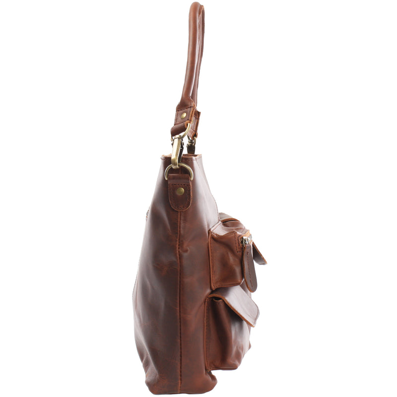 Leconi Schultertasche Umhängetasche Ledertasche Leder braun LE0039 zollfrei