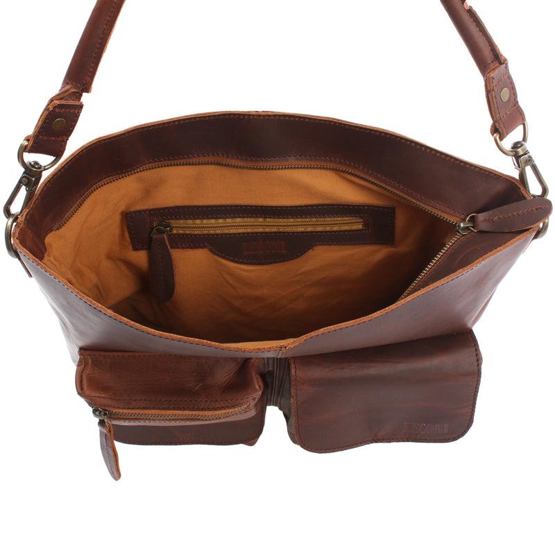 Leconi Schultertasche Umhängetasche Ledertasche Leder braun LE0039 zollfrei