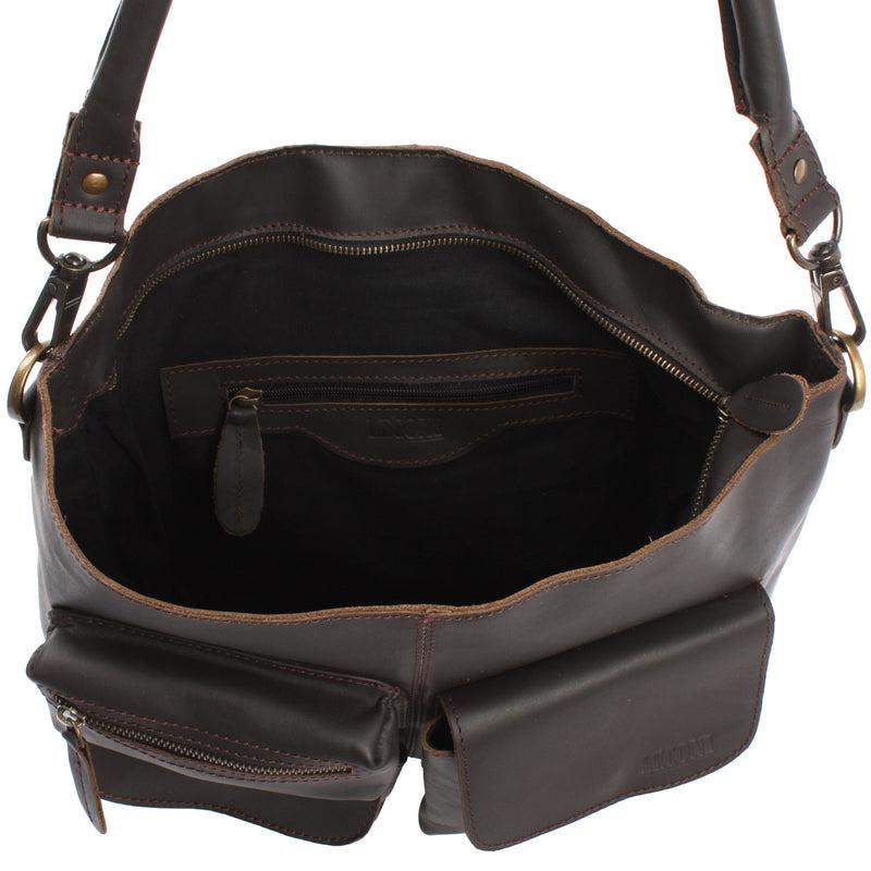 Leconi Schultertasche Umhängetasche Ledertasche Leder dunkelbraun LE0039 50% Rabatt für begrenzte Zeit