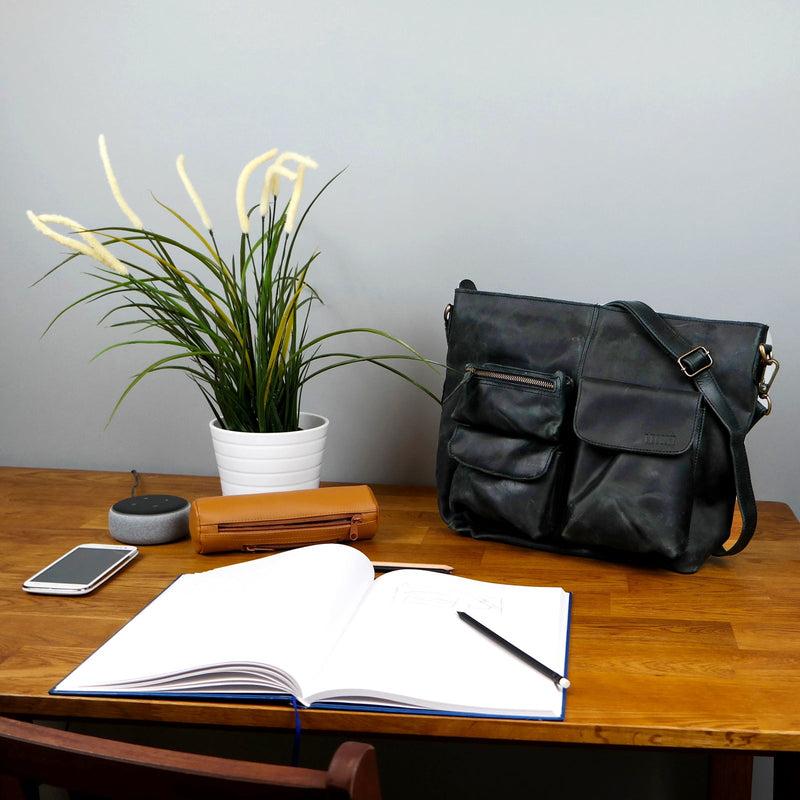 Leconi Schultertasche Umhängetasche Ledertasche Leder grau LE0039 Rabatte dieses Monats