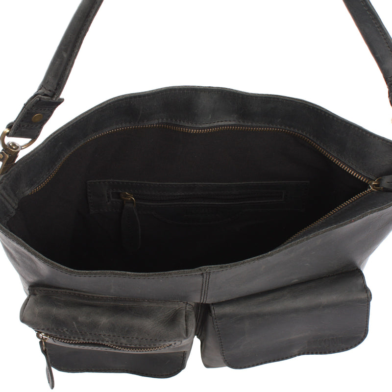 Leconi Schultertasche Umhängetasche Ledertasche Leder grau LE0039 Rabatte dieses Monats