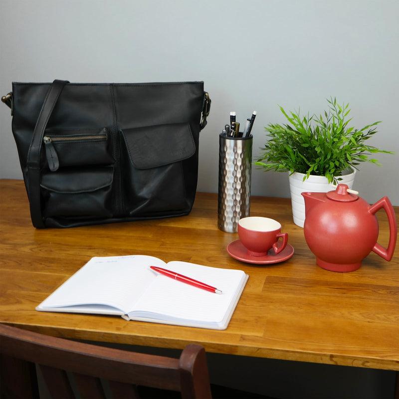 Leconi Schultertasche Umhängetasche Ledertasche Leder schwarz LE0039 Online