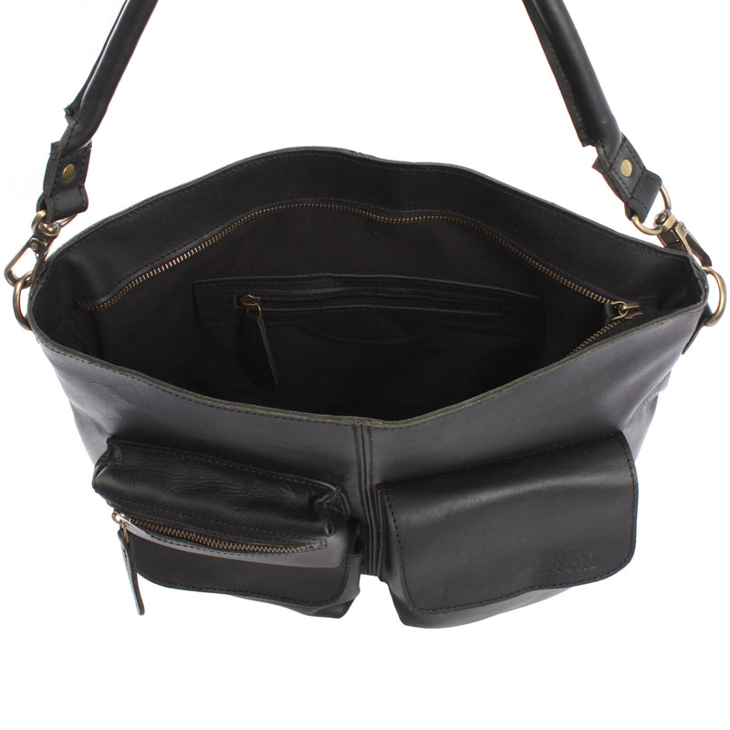 Leconi Schultertasche Umhängetasche Ledertasche Leder schwarz LE0039 Online