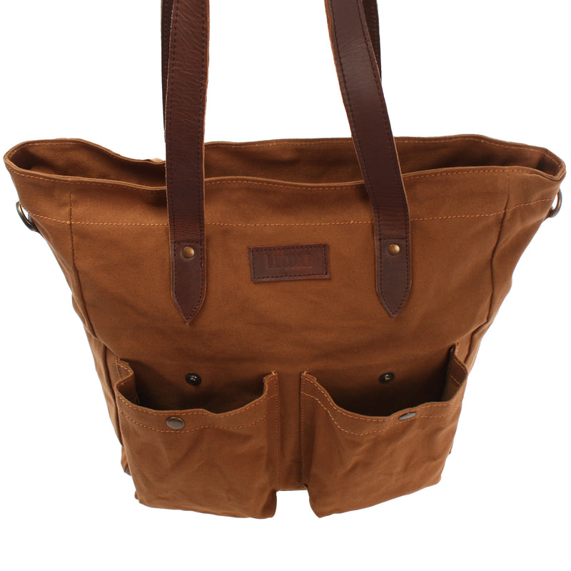 Leconi Shopper Beuteltasche Damentasche Canvas Leder cognac LE0040 Outlet