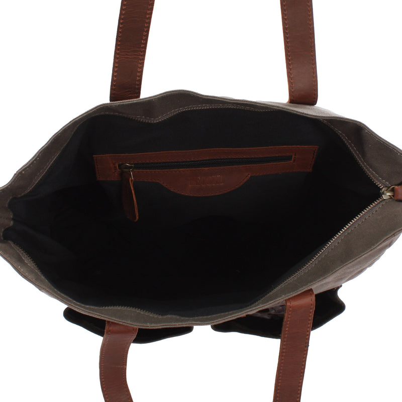 Leconi Shopper Beuteltasche Damentasche Canvas Leder grau LE0040 Auslauf
