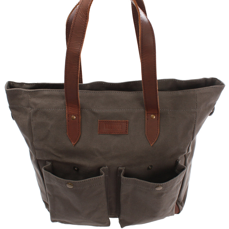 Leconi Shopper Beuteltasche Damentasche Canvas Leder grau LE0040 Auslauf