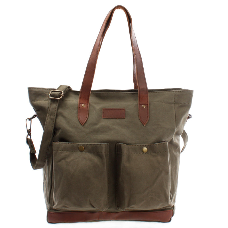 Leconi Shopper Beuteltasche Damentasche Canvas Leder grün LE0040 Verkauf