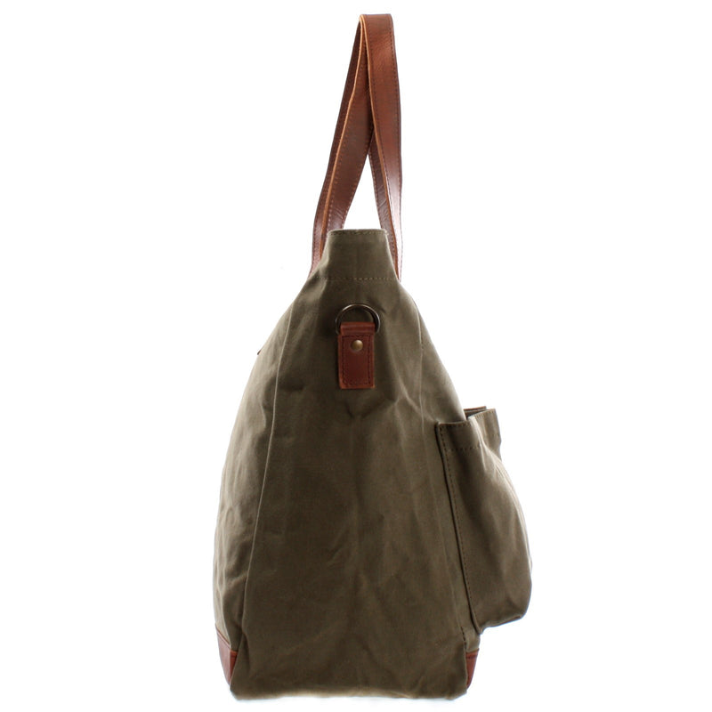 Leconi Shopper Beuteltasche Damentasche Canvas Leder grün LE0040 Verkauf