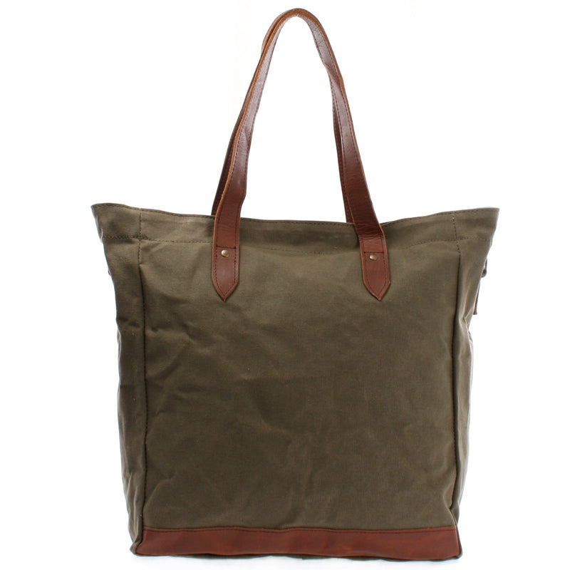 Leconi Shopper Beuteltasche Damentasche Canvas Leder grün LE0040 Verkauf