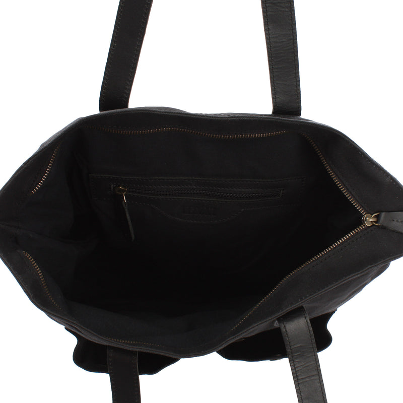 Leconi Shopper Beuteltasche Damentasche Canvas Leder schwarz LE0040 Angebote