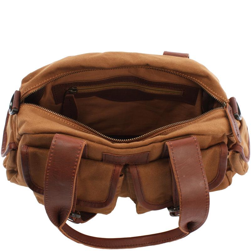 Leconi Henkeltasche Schultertasche Canvas Leder cognac LE0042 Hotsell