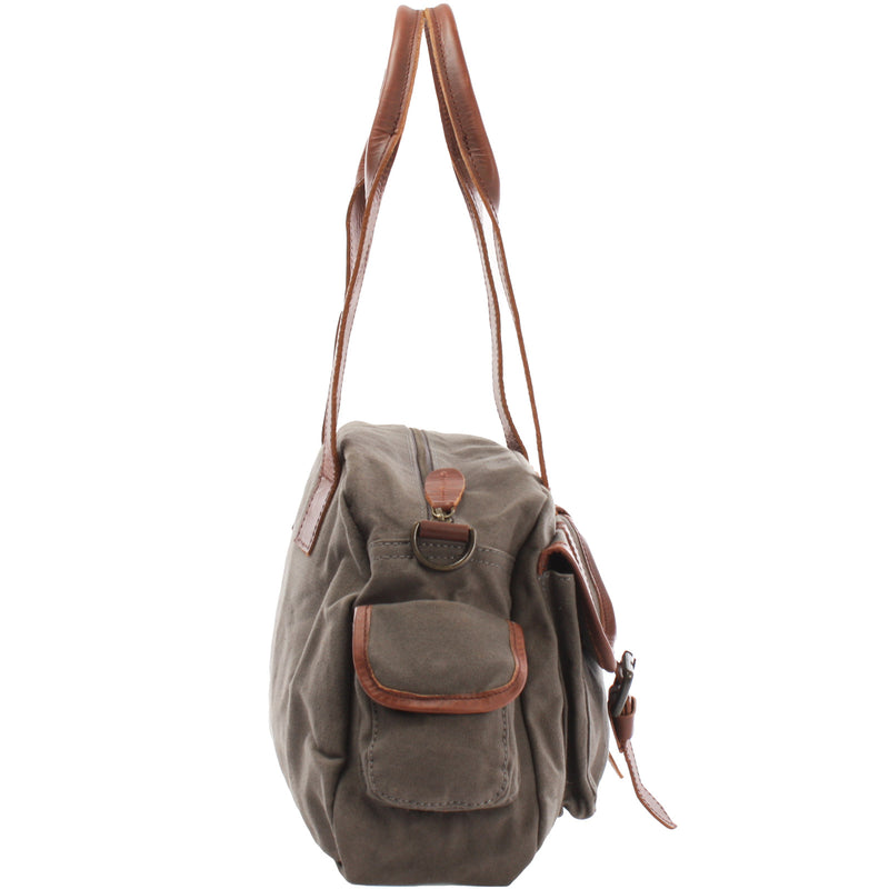 Leconi Schultertasche Damentasche Canvas Leder grau LE0042 im Angebot