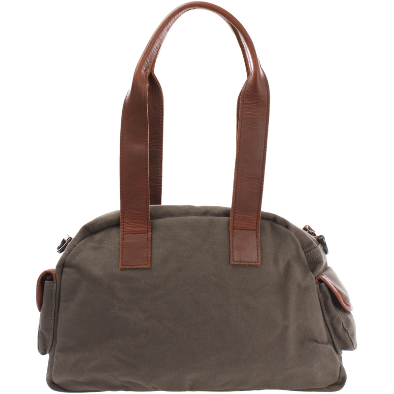 Leconi Schultertasche Damentasche Canvas Leder grau LE0042 im Angebot