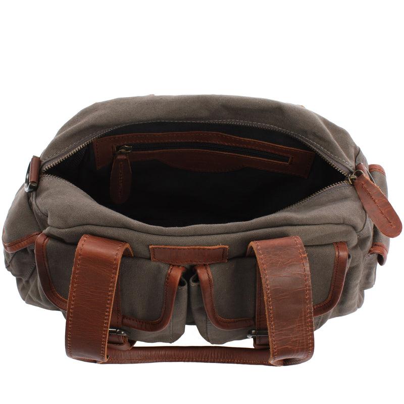Leconi Schultertasche Damentasche Canvas Leder grau LE0042 im Angebot