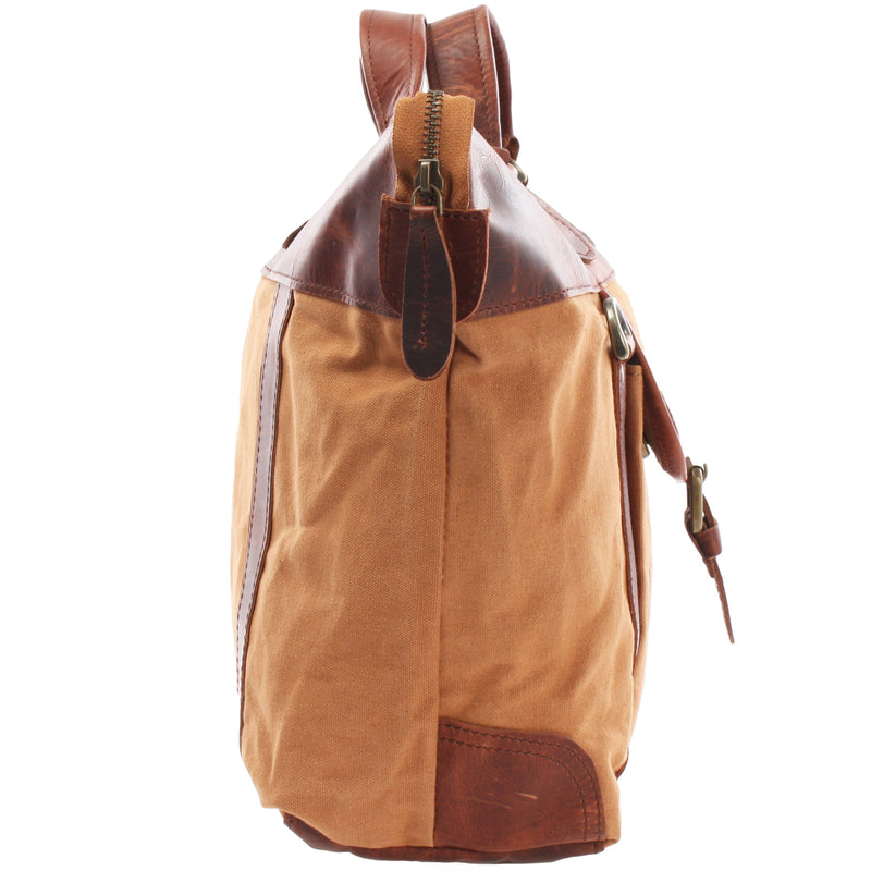 Leconi Henkeltasche Damentasche Canvas Leder cognac LE0043 Schlussverkauf
