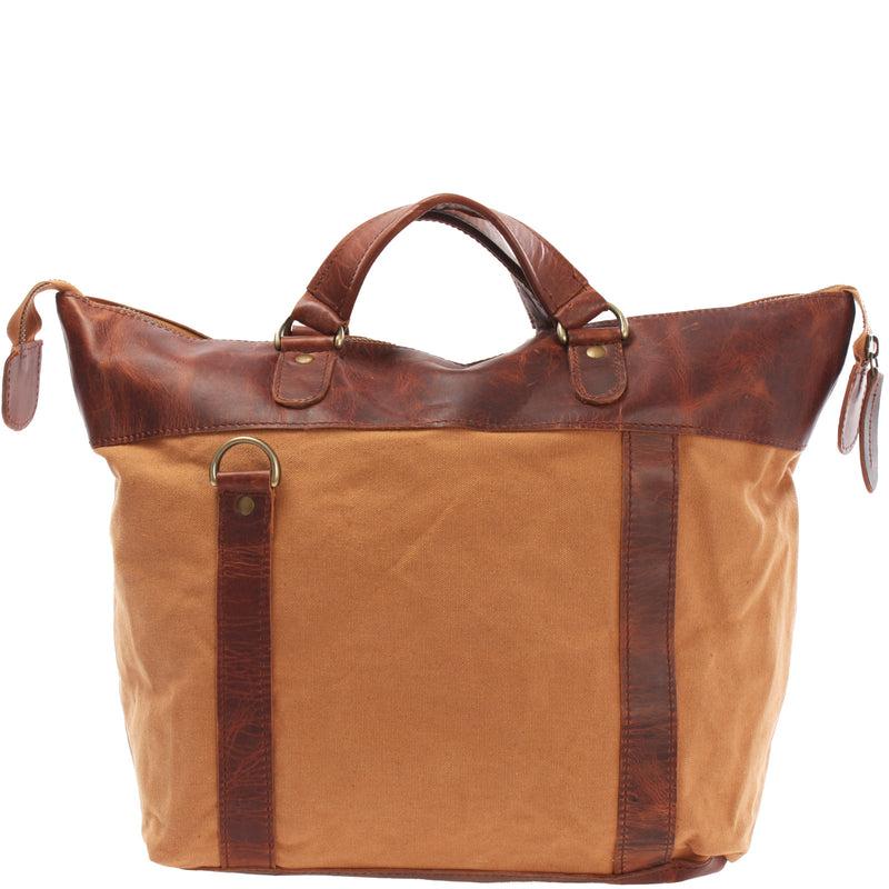 Leconi Henkeltasche Damentasche Canvas Leder cognac LE0043 Schlussverkauf