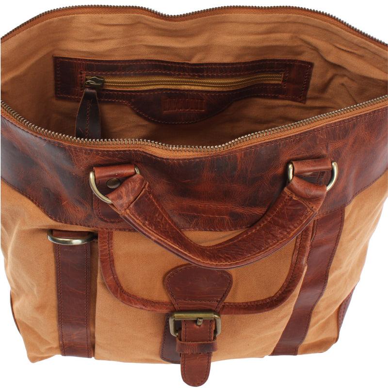 Leconi Henkeltasche Damentasche Canvas Leder cognac LE0043 Schlussverkauf