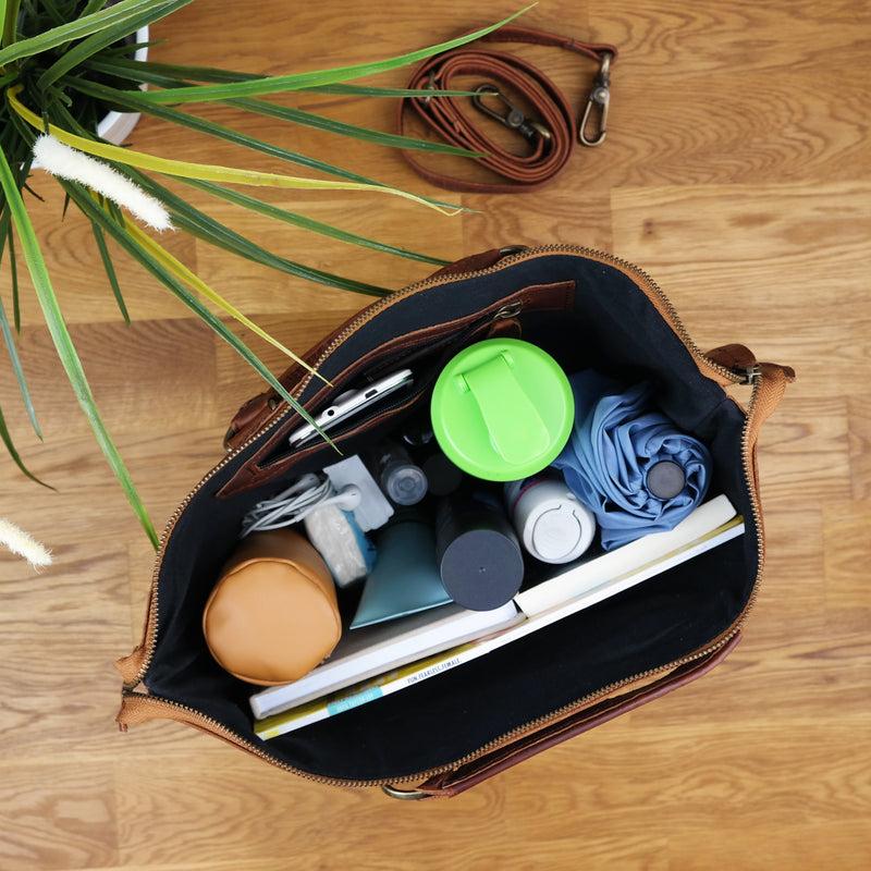 Leconi Henkeltasche Damentasche Canvas Leder grün LE0043 Günstiger Verkauf