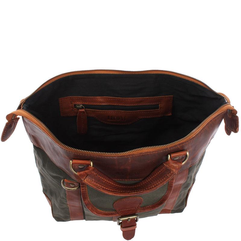 Leconi Henkeltasche Damentasche Canvas Leder grün LE0043 Günstiger Verkauf