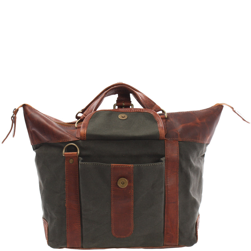 Leconi Henkeltasche Damentasche Canvas Leder grün LE0043 Günstiger Verkauf