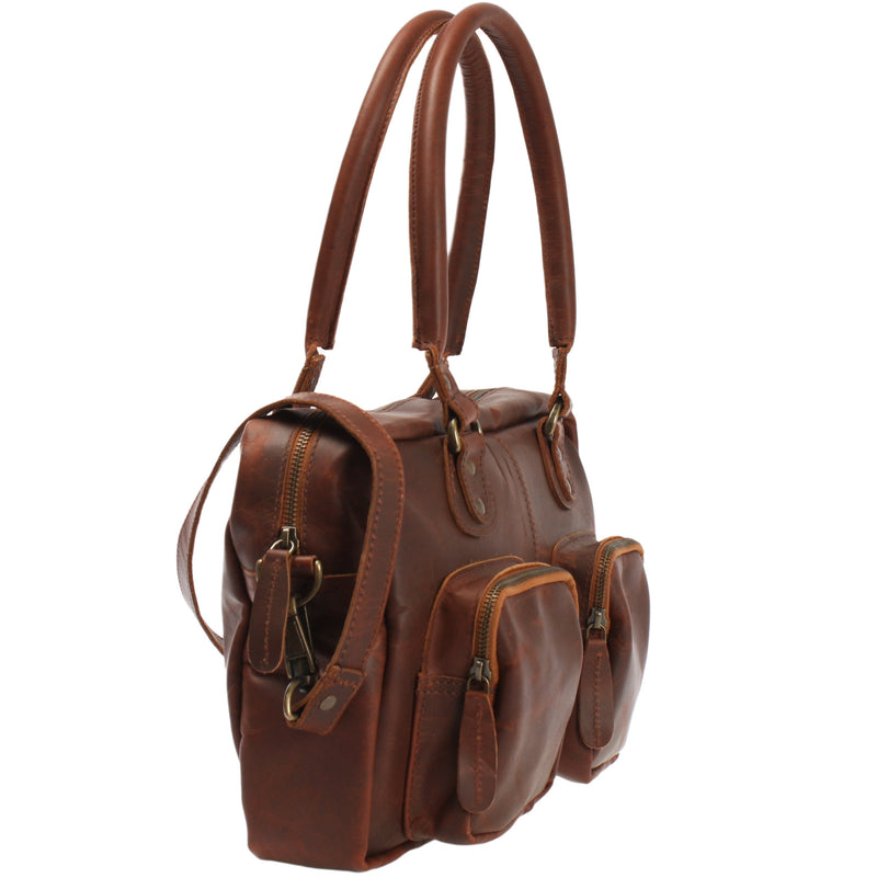 Leconi Schultertasche Handtasche Henkeltasche Damen Leder braun LE0046 Fabrikverkauf