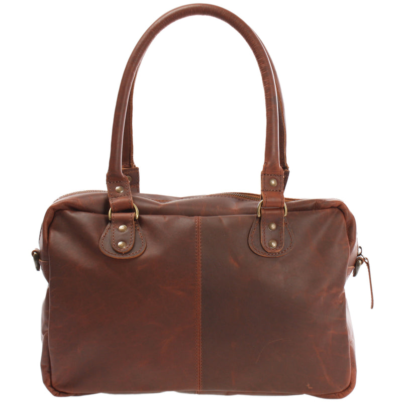 Leconi Schultertasche Handtasche Henkeltasche Damen Leder braun LE0046 Fabrikverkauf