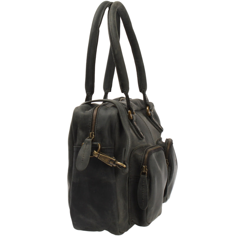 Leconi Schultertasche Handtasche Henkeltasche Damen Leder grau LE0046 Meist gekauft