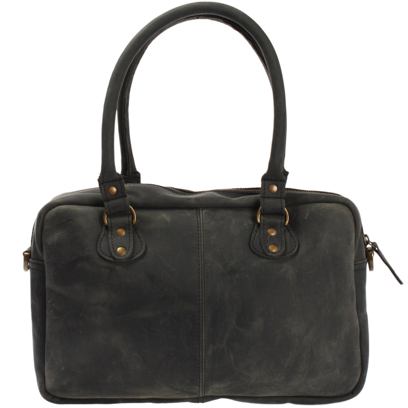 Leconi Schultertasche Handtasche Henkeltasche Damen Leder grau LE0046 Meist gekauft
