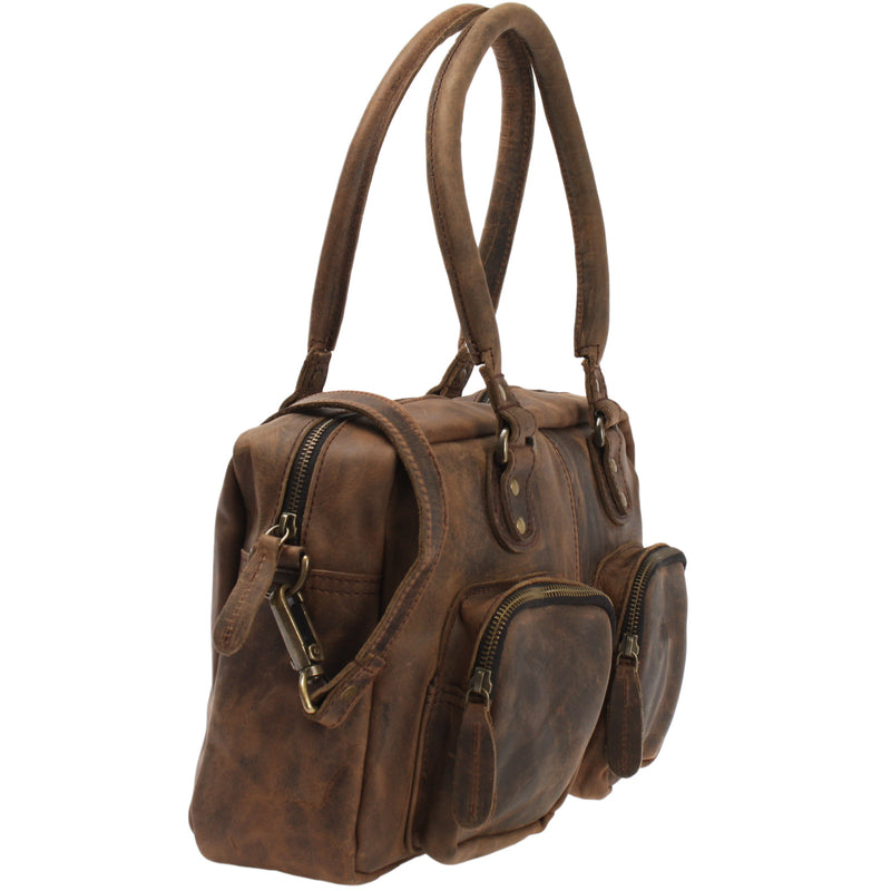Leconi Schultertasche Handtasche Henkeltasche Damen Leder schlamm LE0046 Blitzverkäufe