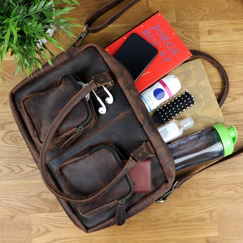 Leconi Schultertasche Handtasche Henkeltasche Damen Leder schlamm LE0046 Blitzverkäufe