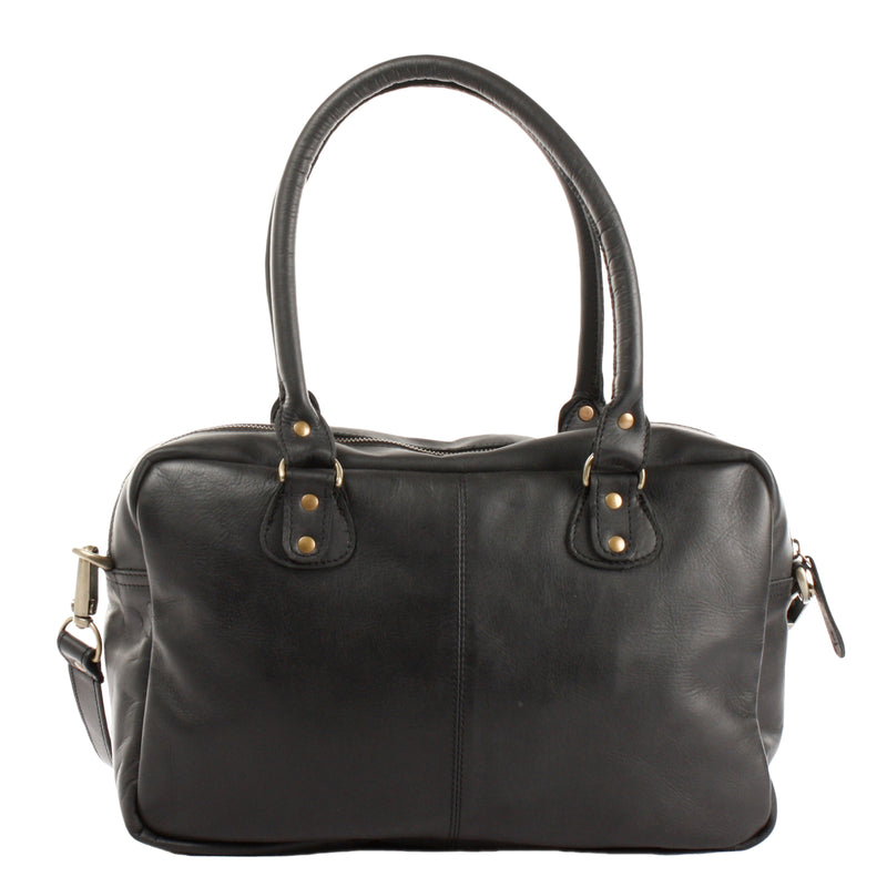 Leconi Schultertasche Handtasche Henkeltasche Damen Leder schwarz LE0046 Kostenloser Versand