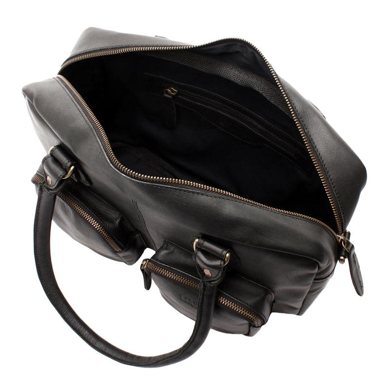 Leconi Schultertasche Handtasche Henkeltasche Damen Leder schwarz LE0046 Kostenloser Versand