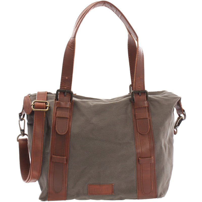 Leconi Schultertasche Henkeltasche Handtasche Leder Canvas grau LE0049 Limitierter Zeitrabatt