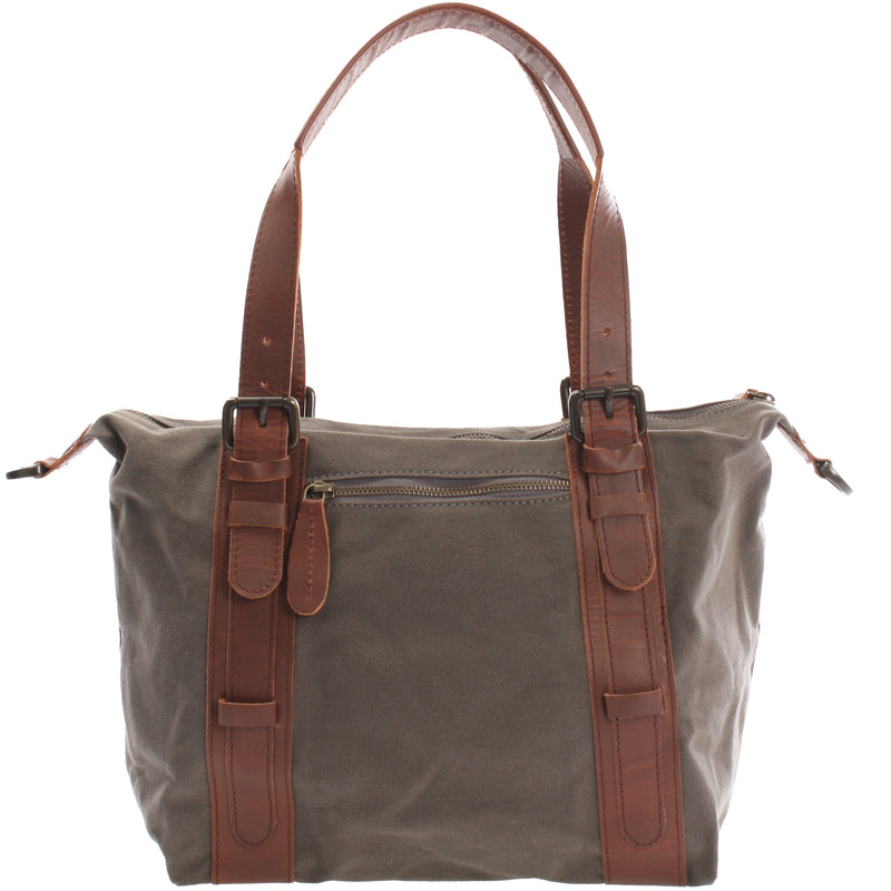 Leconi Schultertasche Henkeltasche Handtasche Leder Canvas grau LE0049 Limitierter Zeitrabatt