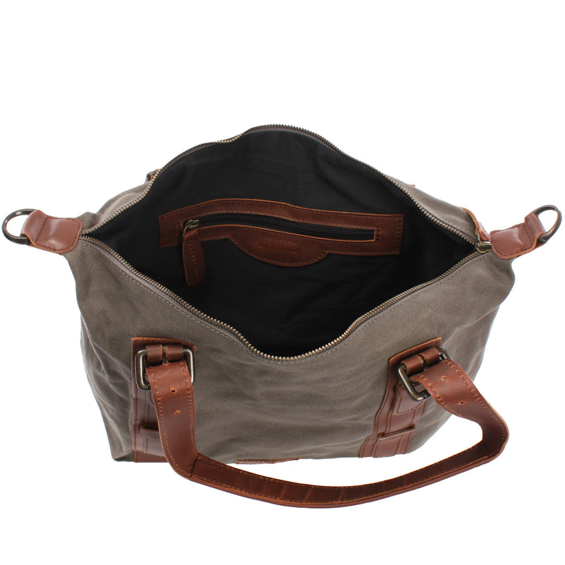 Leconi Schultertasche Henkeltasche Handtasche Leder Canvas grau LE0049 Limitierter Zeitrabatt