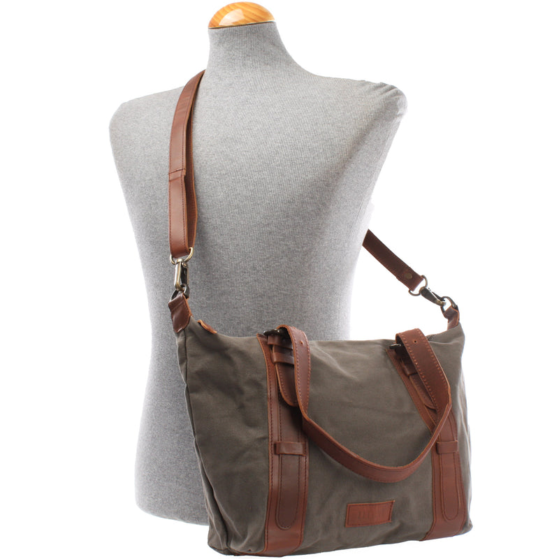 Leconi Schultertasche Henkeltasche Handtasche Leder Canvas grau LE0049 Limitierter Zeitrabatt
