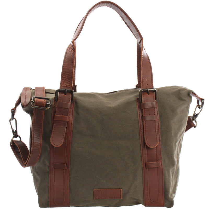 Leconi Schultertasche Henkeltasche Handtasche Leder Canvas grün LE0049 Fabrik Onlineshop