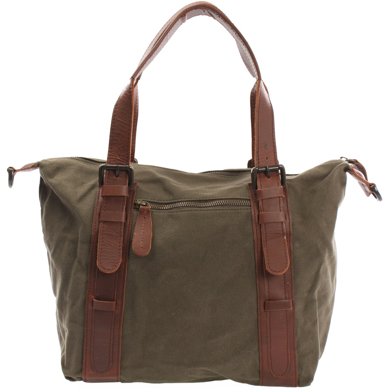 Leconi Schultertasche Henkeltasche Handtasche Leder Canvas grün LE0049 Fabrik Onlineshop