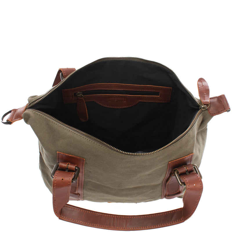 Leconi Schultertasche Henkeltasche Handtasche Leder Canvas grün LE0049 Fabrik Onlineshop