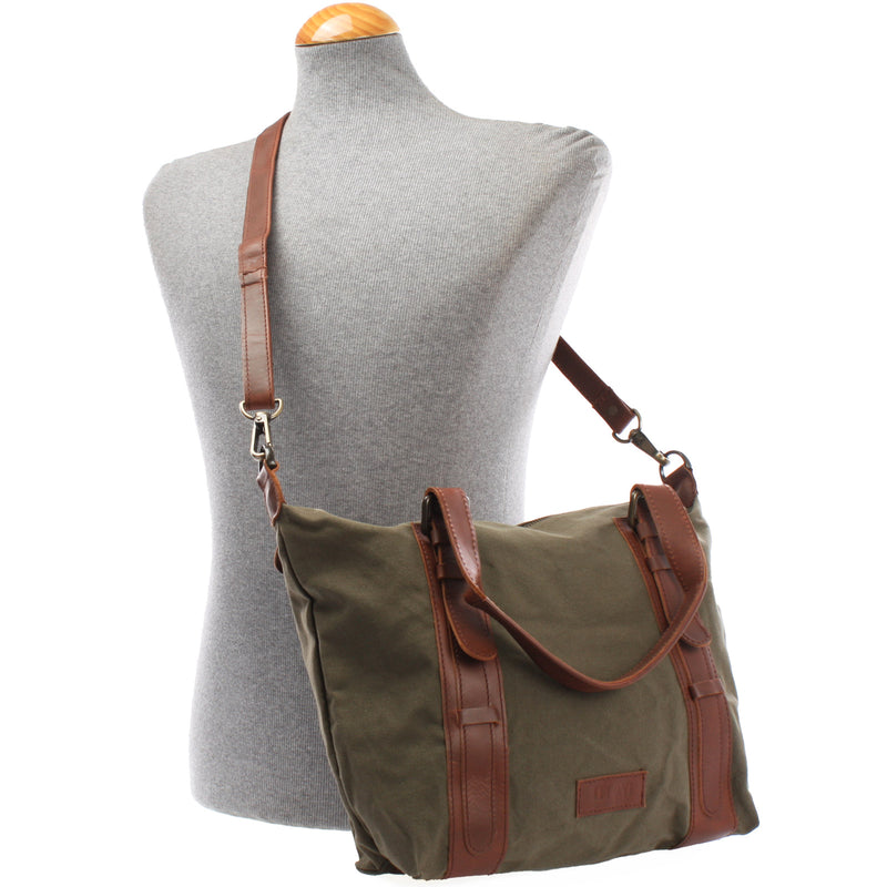 Leconi Schultertasche Henkeltasche Handtasche Leder Canvas grün LE0049 Fabrik Onlineshop
