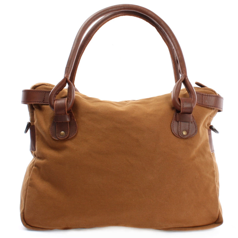 Leconi Schultertasche Henkeltasche Damentasche Handtasche Leder Canvas cognac LE0050 Sonderangebot