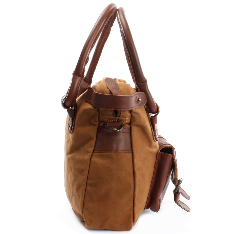 Leconi Schultertasche Henkeltasche Damentasche Handtasche Leder Canvas cognac LE0050 Sonderangebot