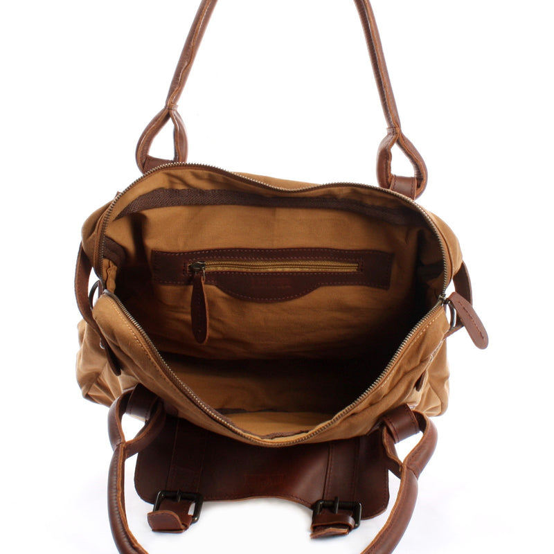 Leconi Schultertasche Henkeltasche Damentasche Handtasche Leder Canvas cognac LE0050 Sonderangebot