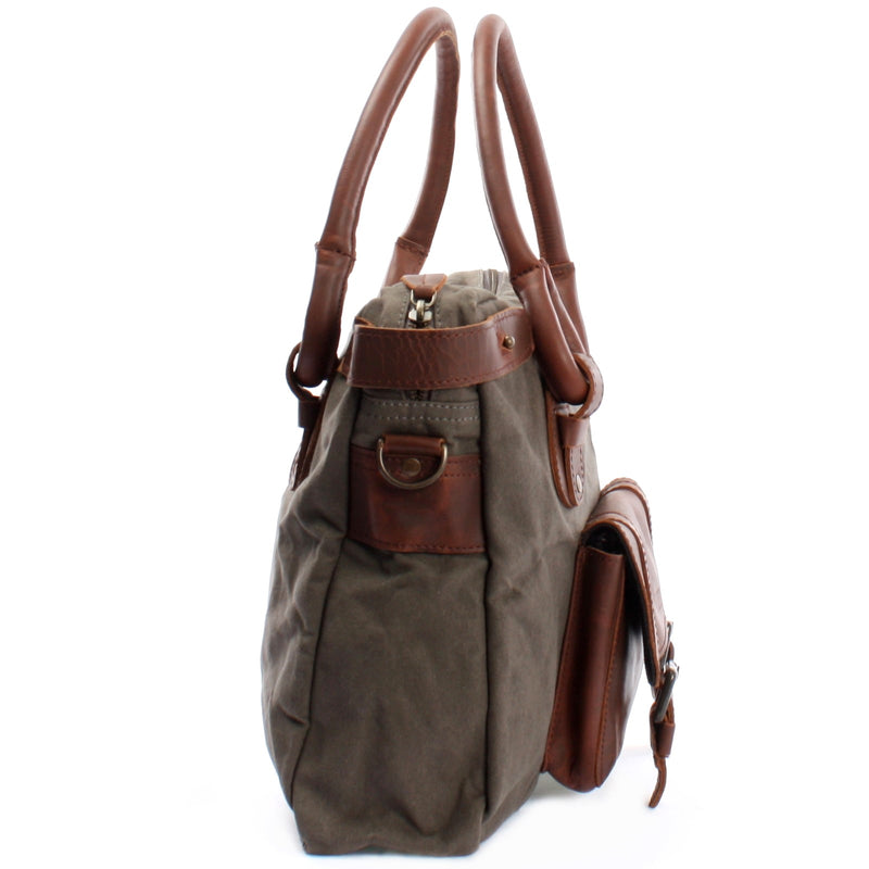 Leconi Schultertasche Henkeltasche Damentasche Handtasche Leder Canvas grau LE0050 Rabatt