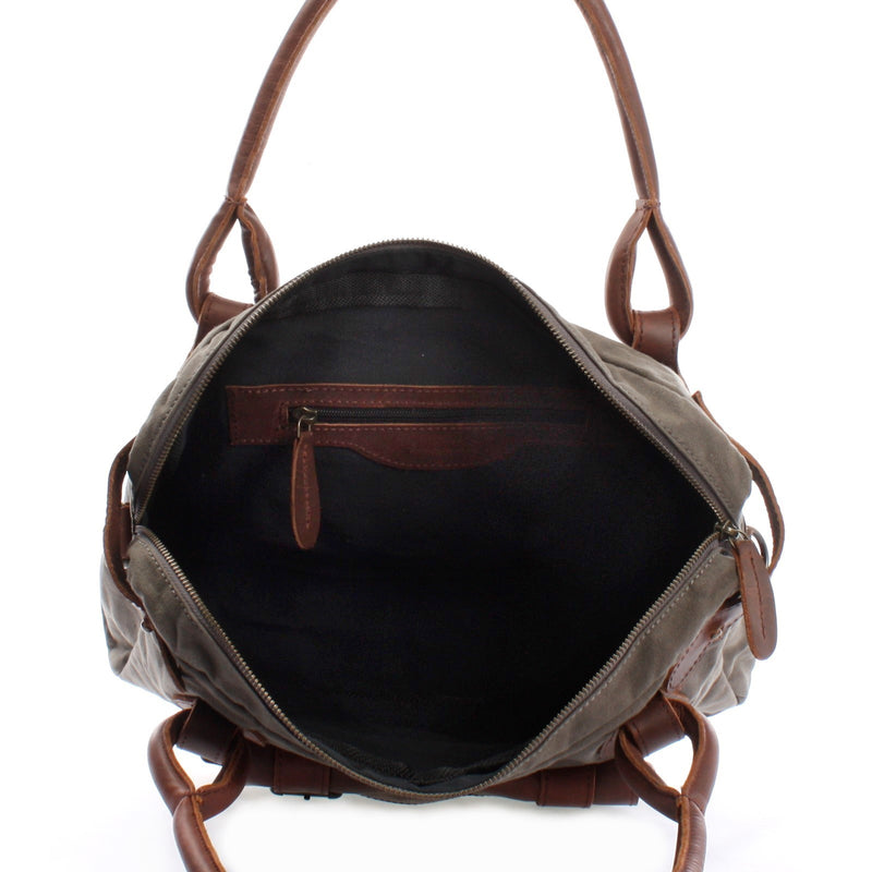 Leconi Schultertasche Henkeltasche Damentasche Handtasche Leder Canvas grau LE0050 Rabatt