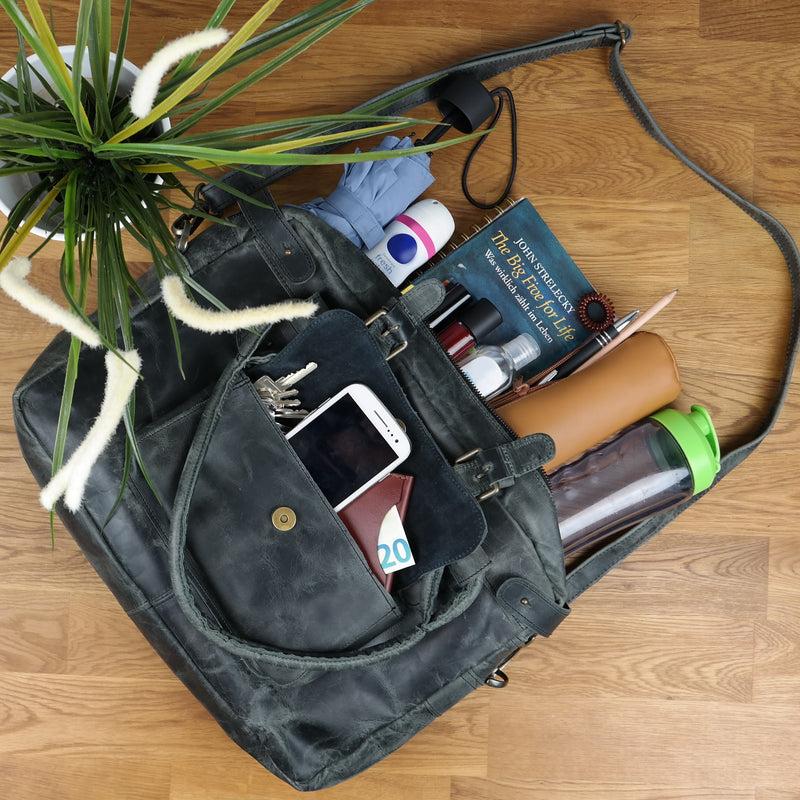 Leconi Schultertasche Henkeltasche Damentasche Handtasche Leder grau LE0050 Versandkostenfrei