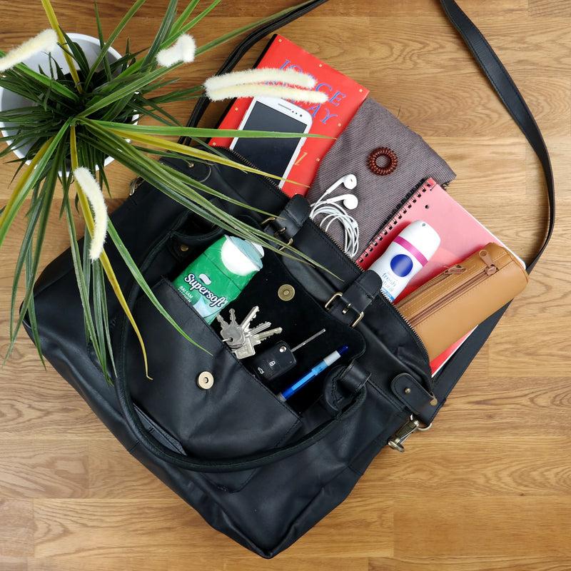 Leconi Schultertasche Henkeltasche Damentasche Handtasche Leder schwarz LE0050 Flash Sale